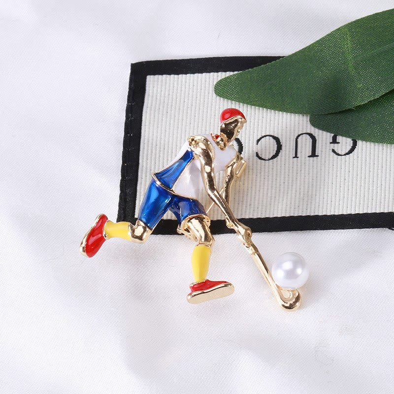 Broche de joueur de hockey sur glace de dessin animé Accessoires de chemise en or