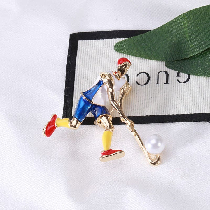 Broche de joueur de hockey sur glace de dessin animé Accessoires de chemise en or