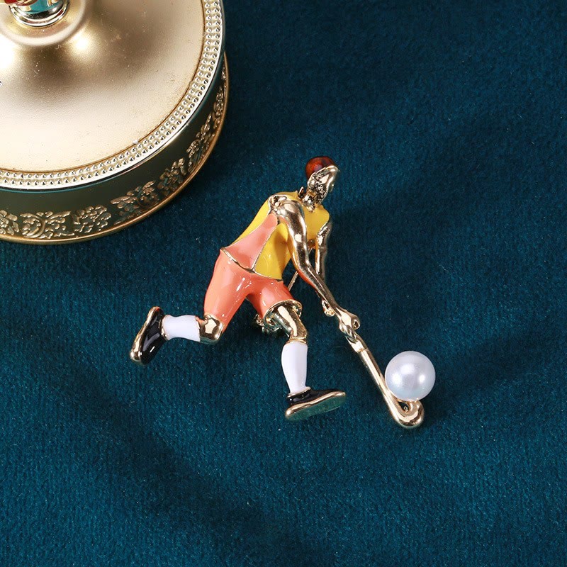 Broche de joueur de hockey sur glace de dessin animé Accessoires de chemise en or