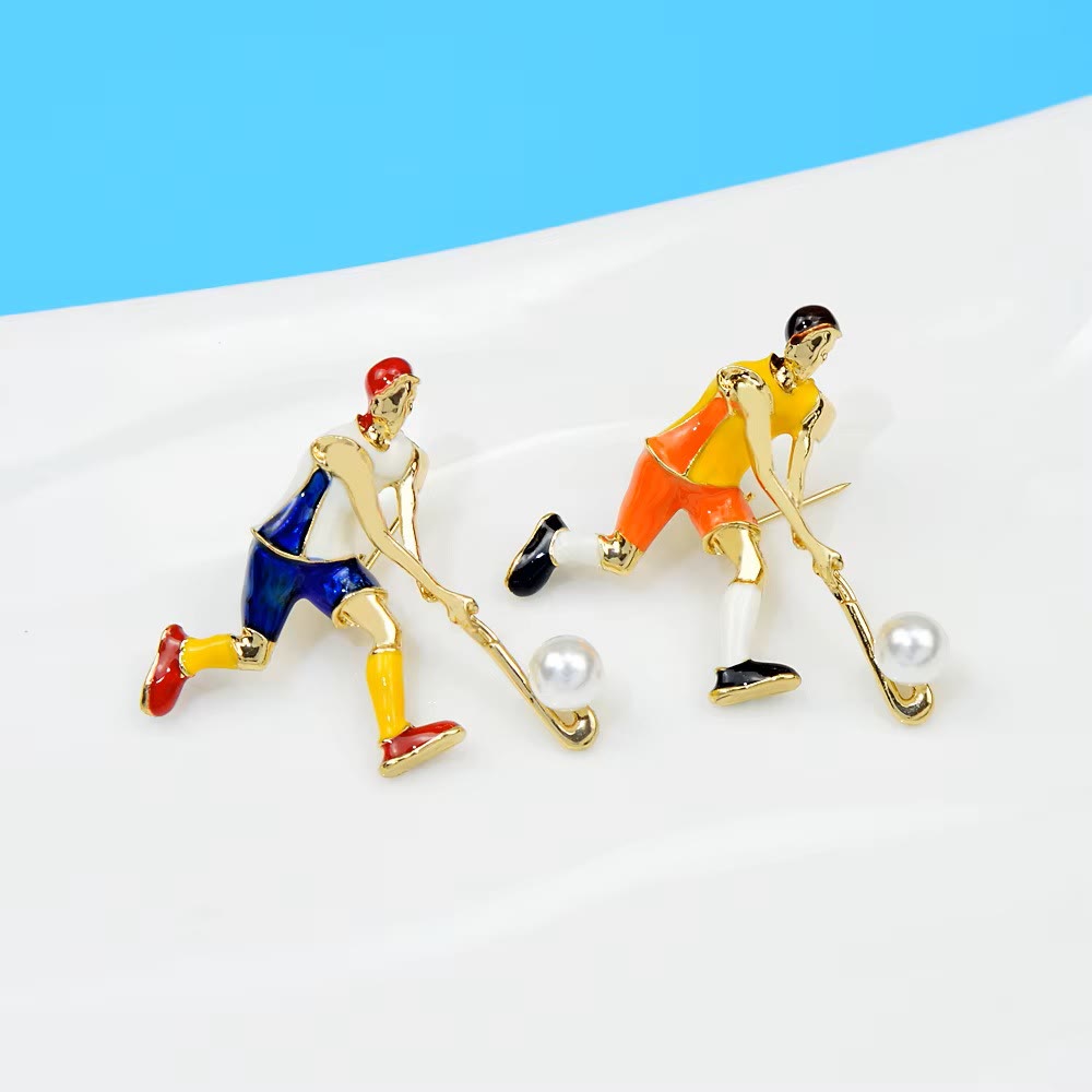 Broche de joueur de hockey sur glace de dessin animé Accessoires de chemise en or
