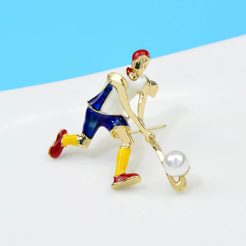 Broche de joueur de hockey sur glace de dessin animé Accessoires de chemise en or
