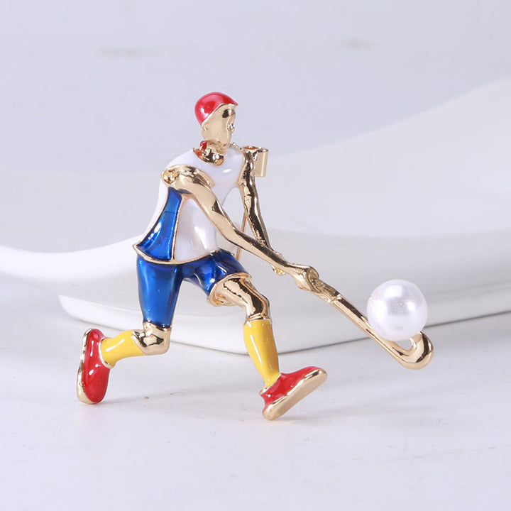 Broche de joueur de hockey sur glace de dessin animé Accessoires de chemise en or