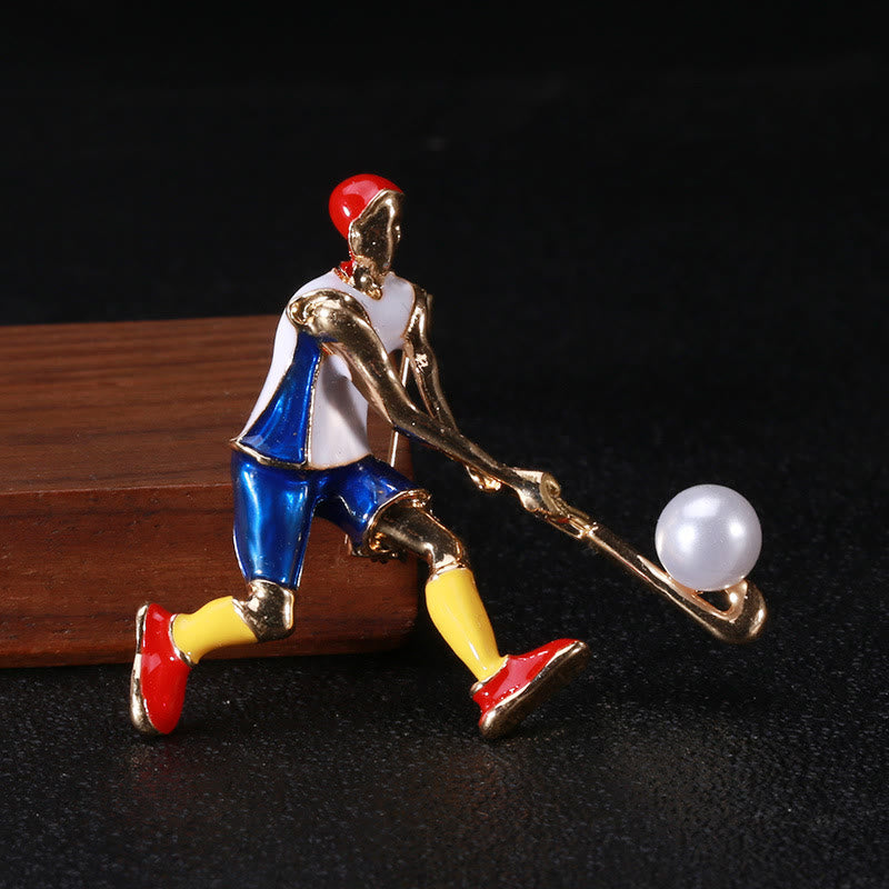 Broche de joueur de hockey sur glace de dessin animé Accessoires de chemise en or