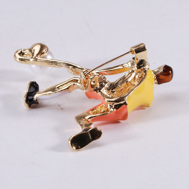 Broche de joueur de hockey sur glace de dessin animé Accessoires de chemise en or