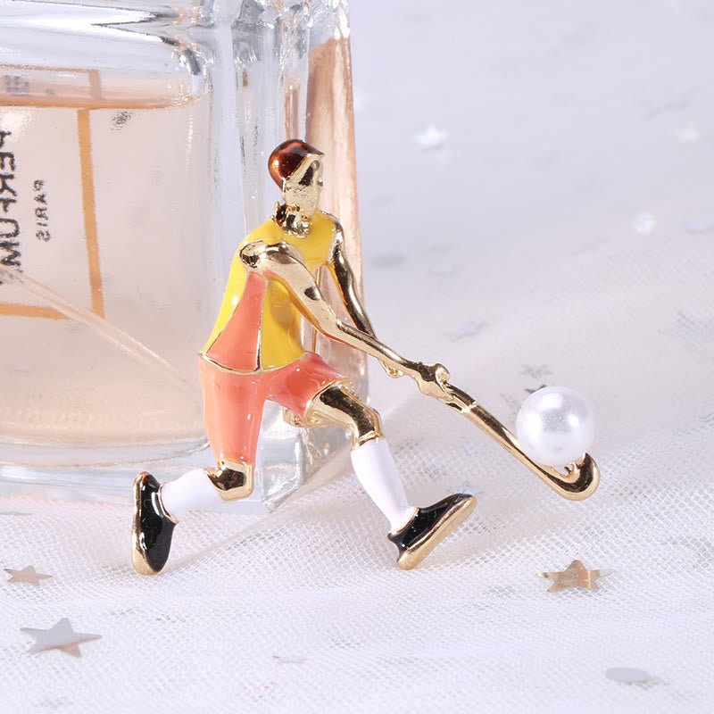 Broche de joueur de hockey sur glace de dessin animé Accessoires de chemise en or