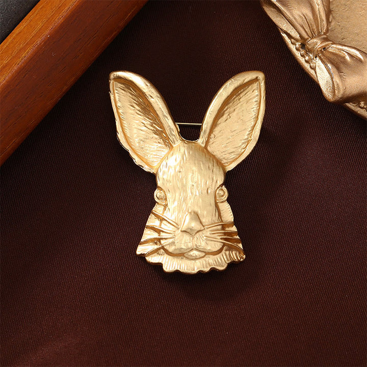 Broche en métal vintage en forme de tête de lapin