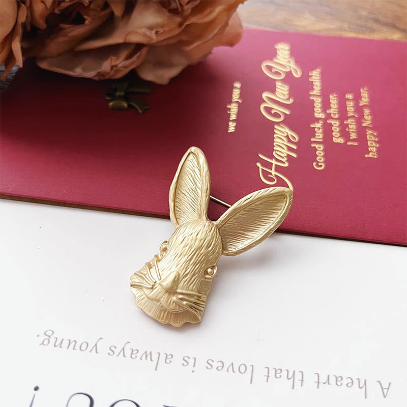 Broche en métal vintage en forme de tête de lapin