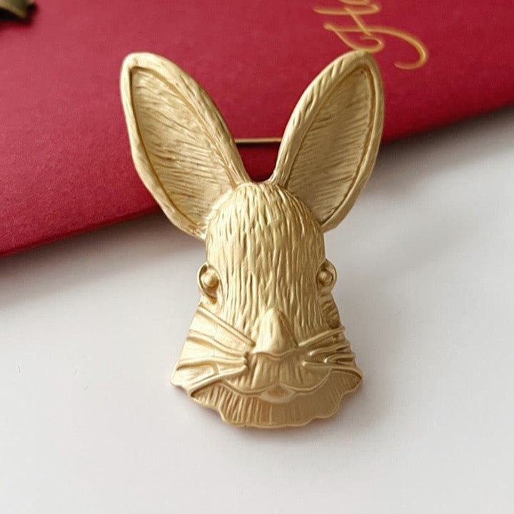 Broche en métal vintage en forme de tête de lapin
