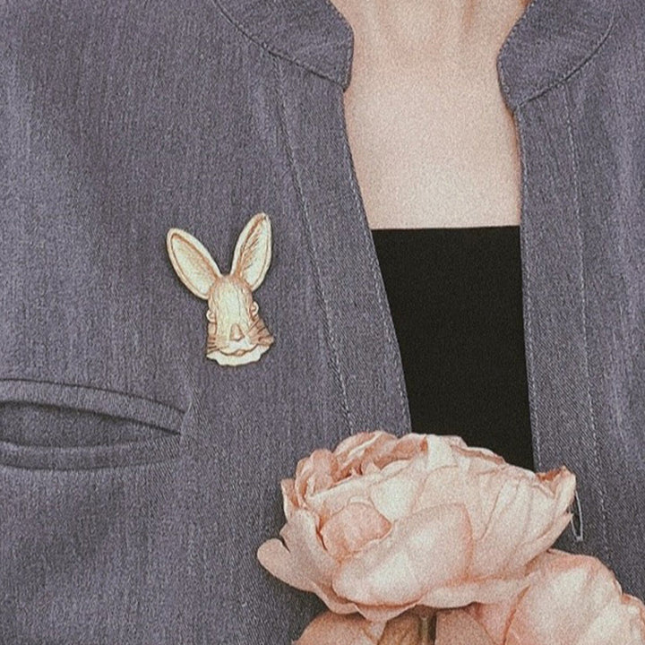 Broche en métal vintage en forme de tête de lapin