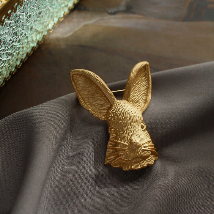 Broche en métal vintage en forme de tête de lapin