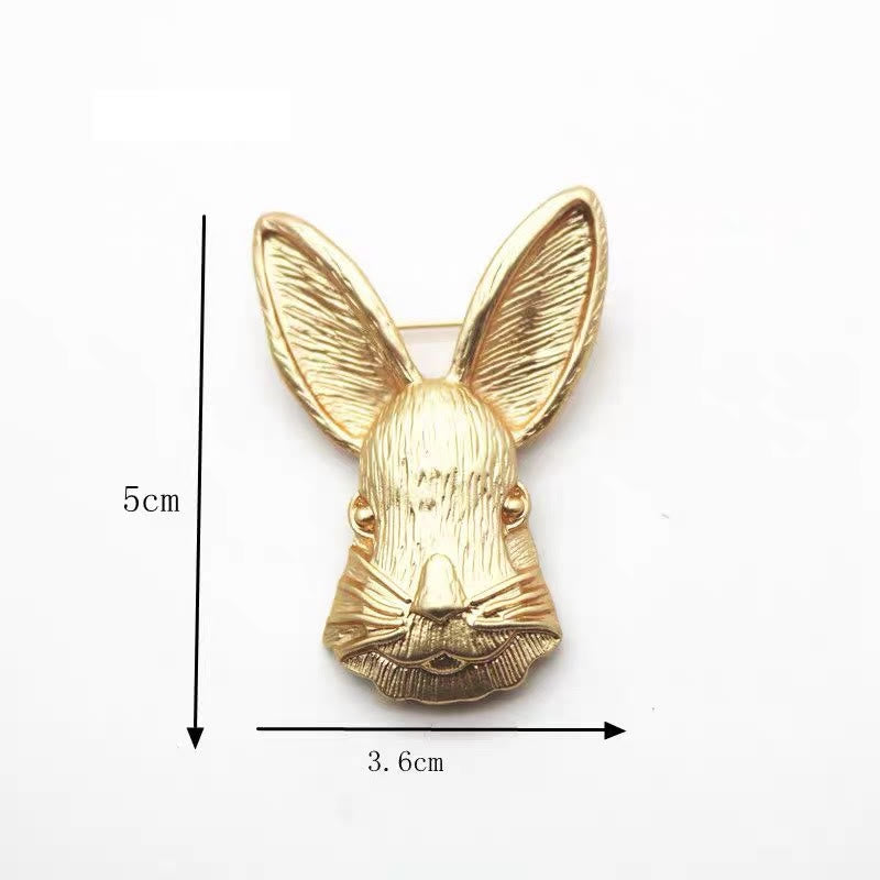 Broche en métal vintage en forme de tête de lapin