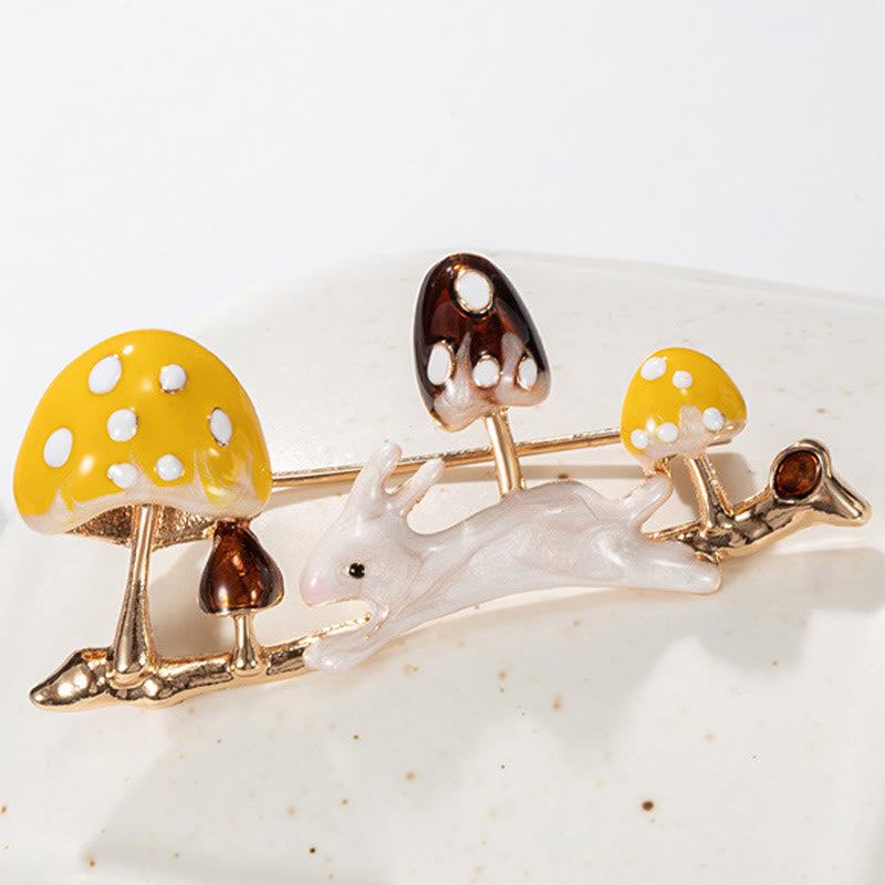 Broche lapin courant et champignon Accessoires de chemise mignons
