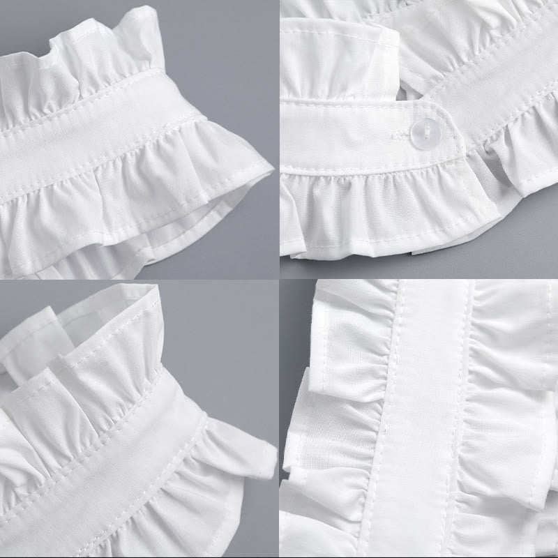 Chemise blanche à col plissé avec faux col amovible à boutons