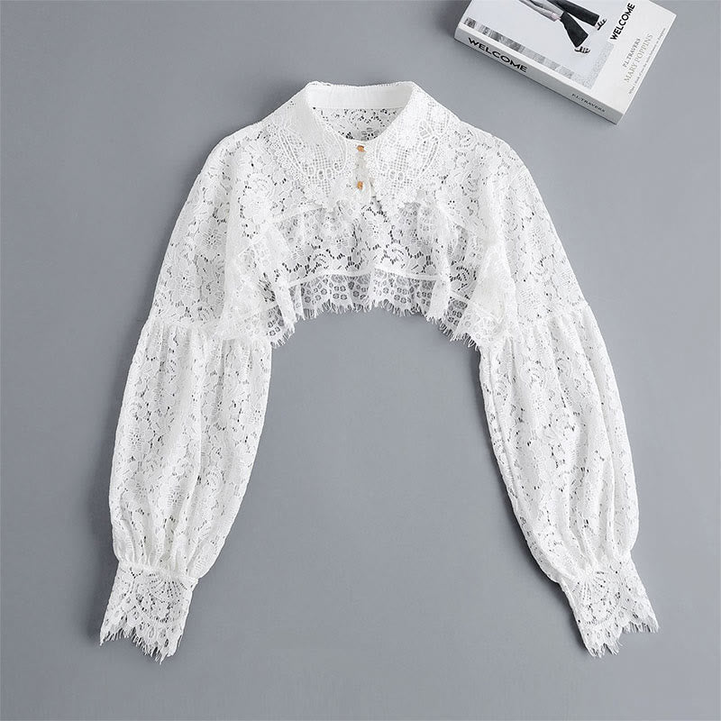 Cape en dentelle florale pour protection solaire, chemisier demi-chemise amovible