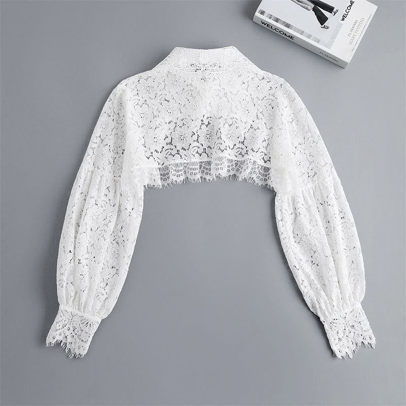 Cape en dentelle florale pour protection solaire, chemisier demi-chemise amovible