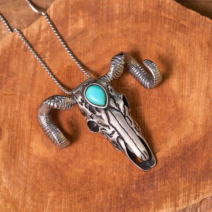 Boucle de ceinture multifonction en argent avec pendentif en forme de crâne de mouton turquoise (prévente)