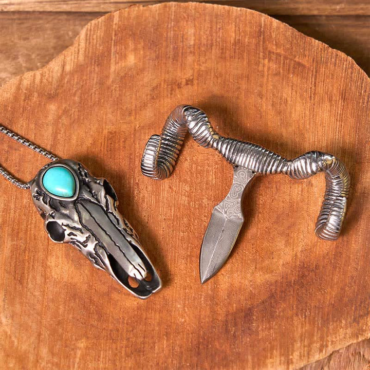 Boucle de ceinture multifonction en argent avec pendentif en forme de crâne de mouton turquoise (prévente)