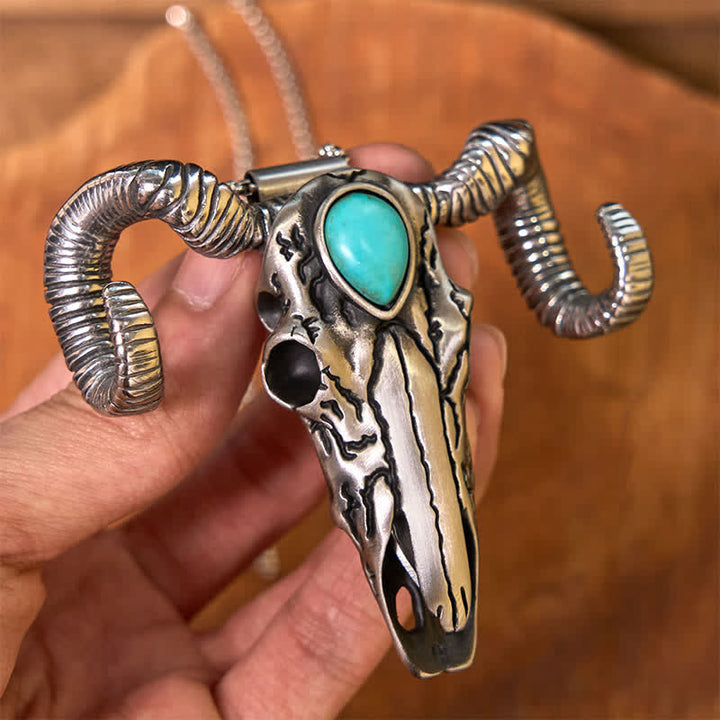 Boucle de ceinture multifonction en argent avec pendentif en forme de crâne de mouton turquoise