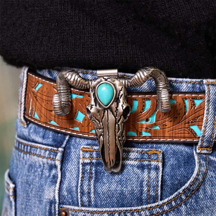 Boucle de ceinture multifonction en argent avec pendentif en forme de crâne de mouton turquoise (prévente)