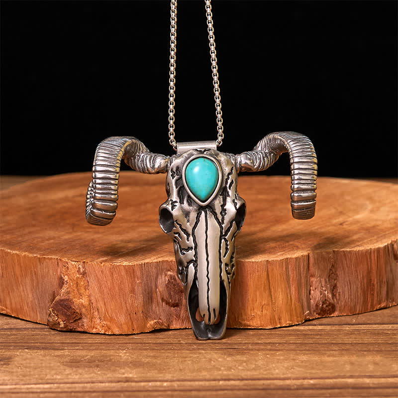 Boucle de ceinture multifonction en argent avec pendentif en forme de crâne de mouton turquoise (prévente)