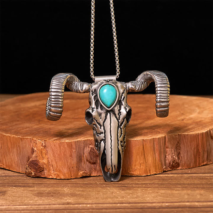 Boucle de ceinture multifonction en argent avec pendentif en forme de crâne de mouton turquoise (prévente)