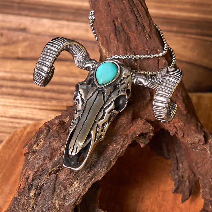 Boucle de ceinture multifonction en argent avec pendentif en forme de crâne de mouton turquoise