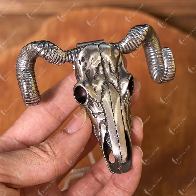 Boucle de ceinture multifonction avec pendentif en forme de crâne de mouton argenté (prévente)