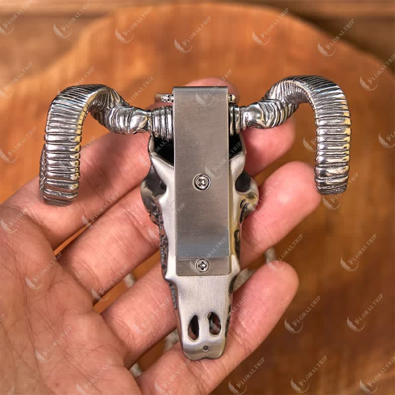 Boucle de ceinture multifonction avec pendentif en forme de crâne de mouton argenté (prévente)