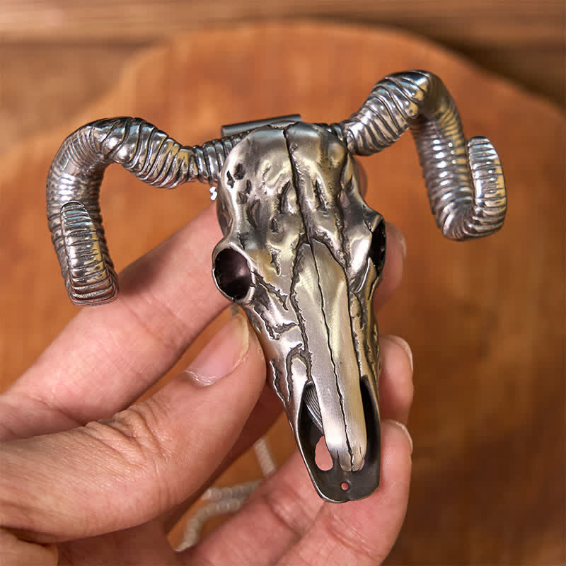 Boucle de ceinture multifonction avec pendentif en forme de crâne de mouton argenté