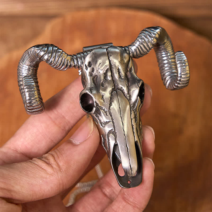 Boucle de ceinture multifonction avec pendentif en forme de crâne de mouton argenté
