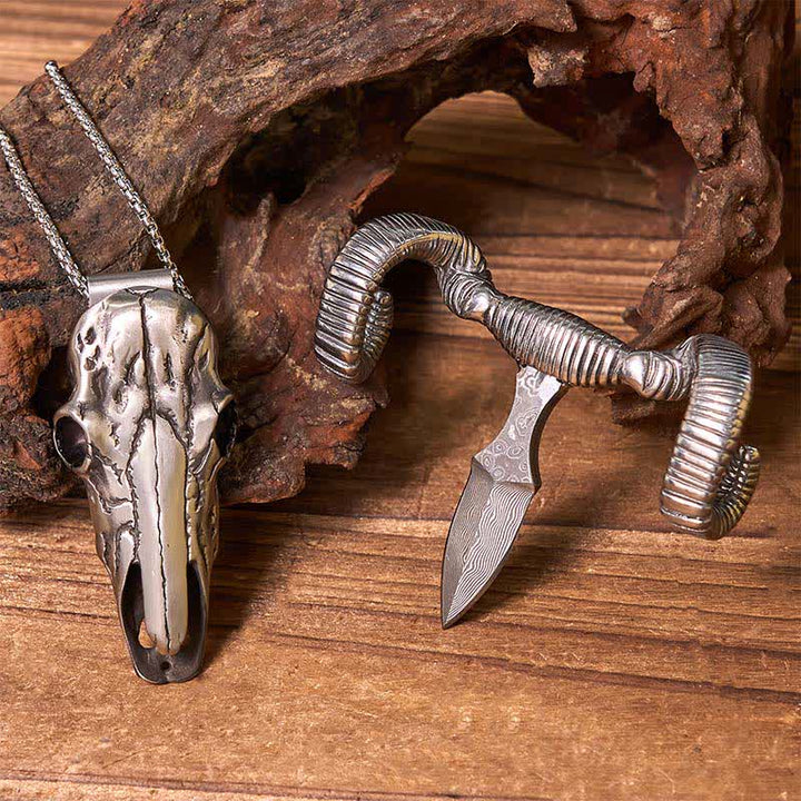 Boucle de ceinture multifonction avec pendentif en forme de crâne de mouton argenté