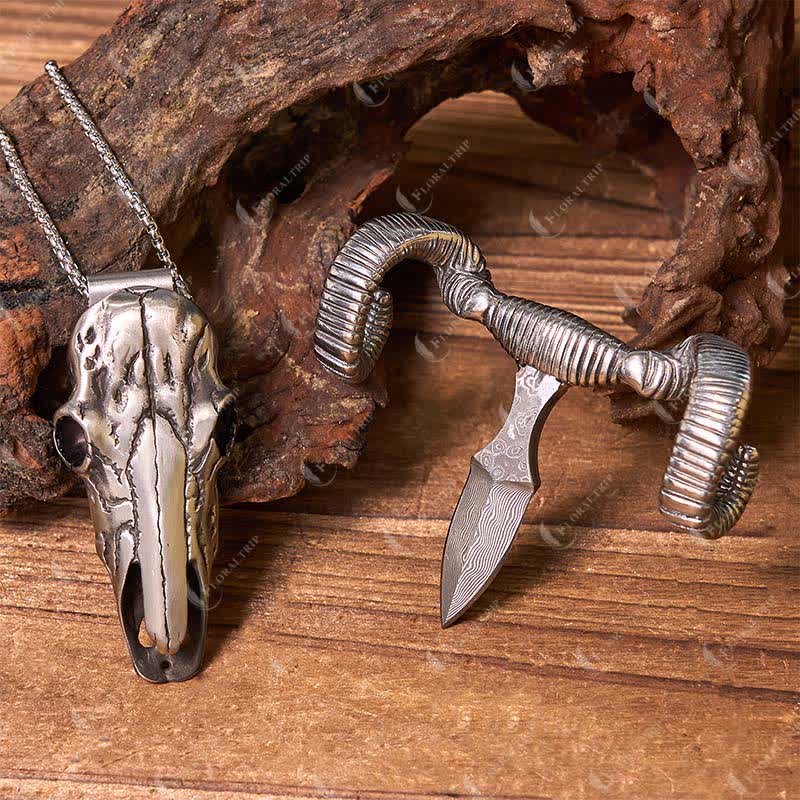 Boucle de ceinture multifonction avec pendentif en forme de crâne de mouton argenté (prévente)