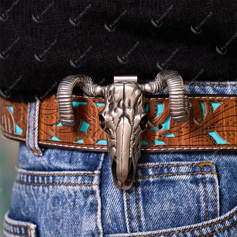Boucle de ceinture multifonction avec pendentif en forme de crâne de mouton argenté (prévente)