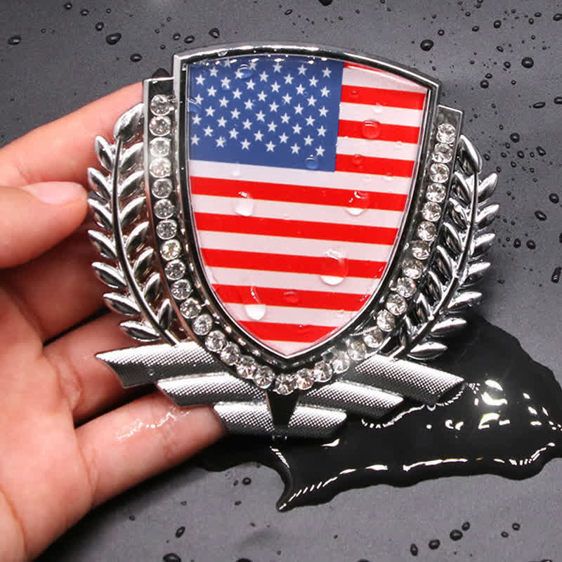 Autocollant en métal avec drapeau national pour voiture avec strass