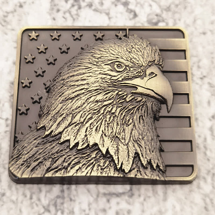 Badge autocollant en métal pour voiture avec drapeau américain et aigle à tête blanche