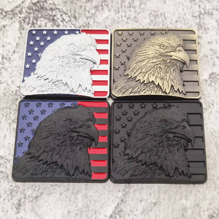 Badge autocollant en métal pour voiture avec drapeau américain et aigle à tête blanche