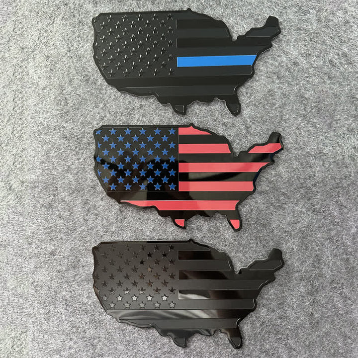 Badge autocollant en métal pour voiture avec carte du drapeau américain