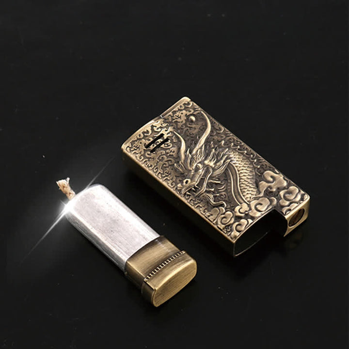 Briquet à pétrole rechargeable en relief de dragon de style rétro