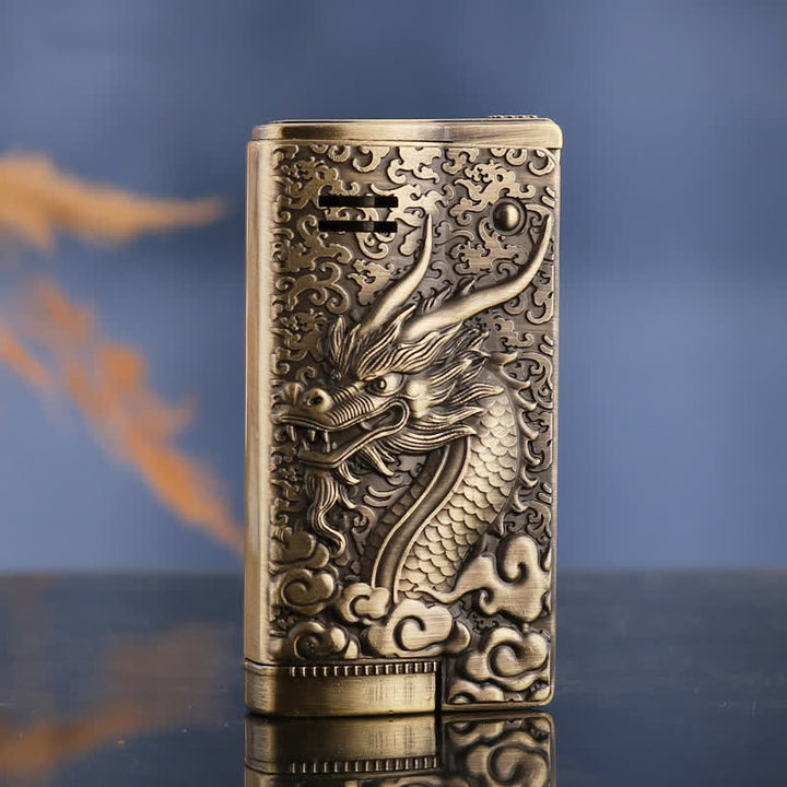 Briquet à pétrole rechargeable en relief de dragon de style rétro