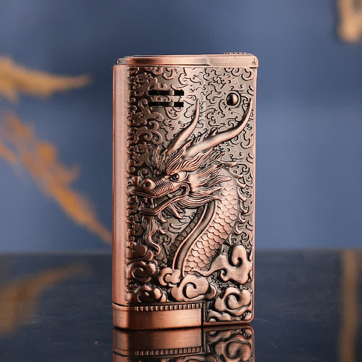 Briquet à pétrole rechargeable en relief de dragon de style rétro