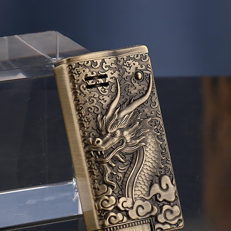 Briquet à pétrole rechargeable en relief de dragon de style rétro