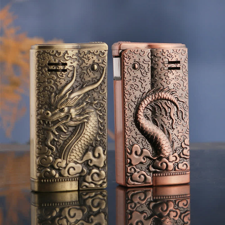 Briquet à pétrole rechargeable en relief de dragon de style rétro
