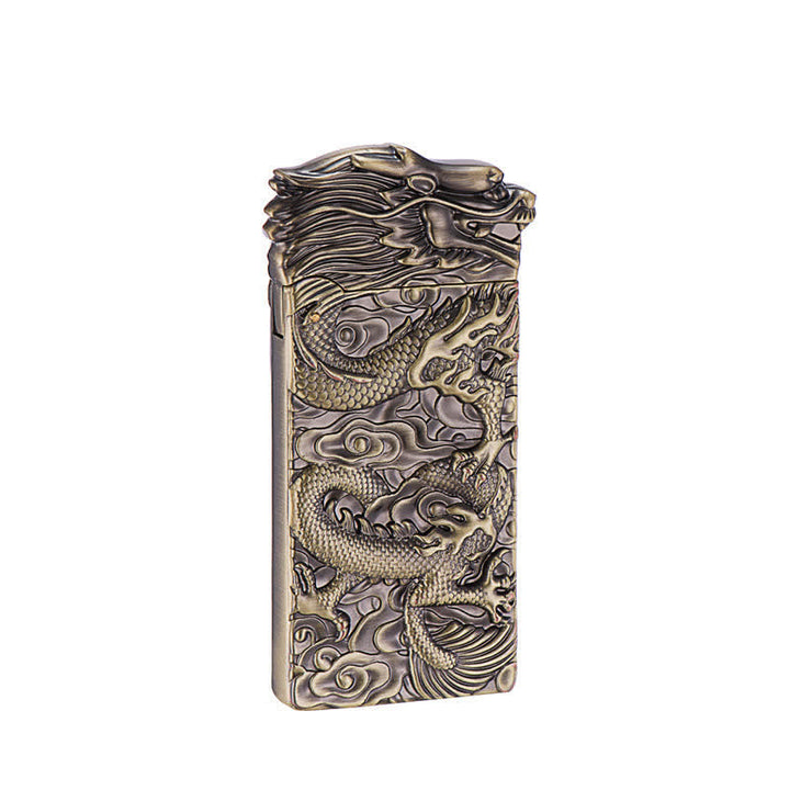 Briquet à huile rechargeable en bronze vintage avec dragon sculpté
