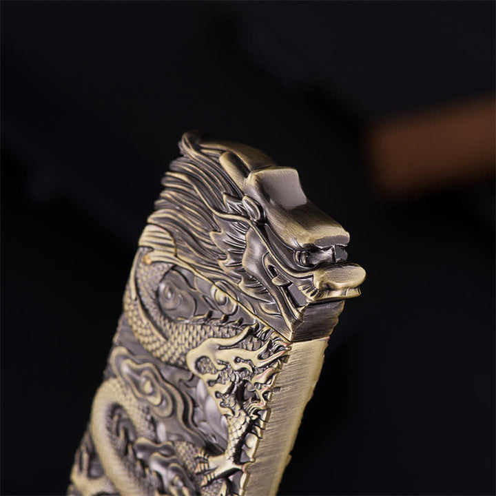 Briquet à huile rechargeable en bronze vintage avec dragon sculpté