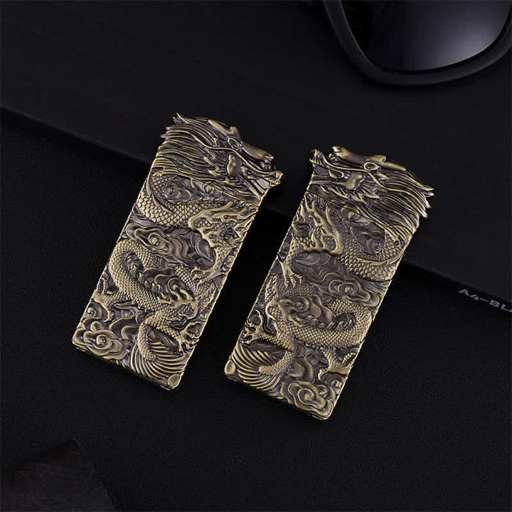 Briquet à huile rechargeable en bronze vintage avec dragon sculpté