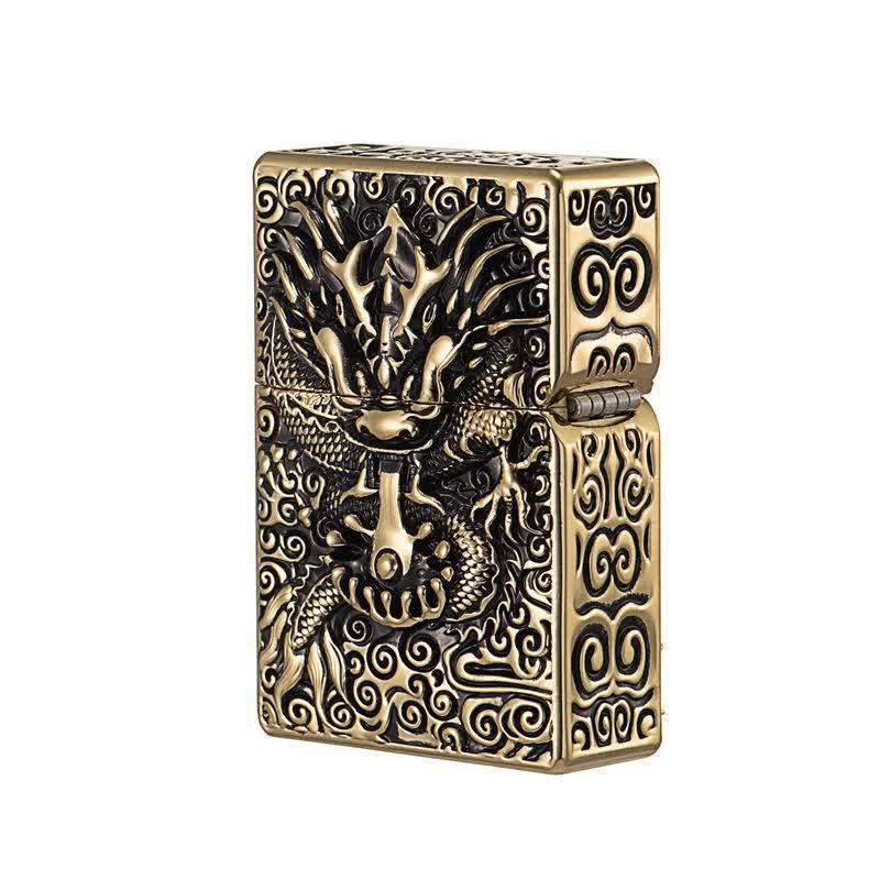 Briquet à pétrole rechargeable en forme de dragon sculpté classique