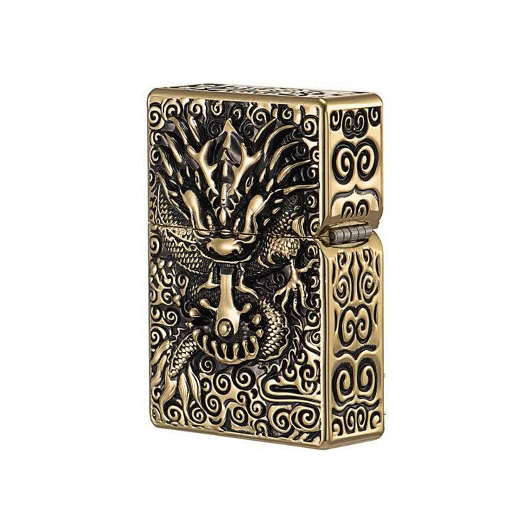 Briquet à pétrole rechargeable en forme de dragon sculpté classique