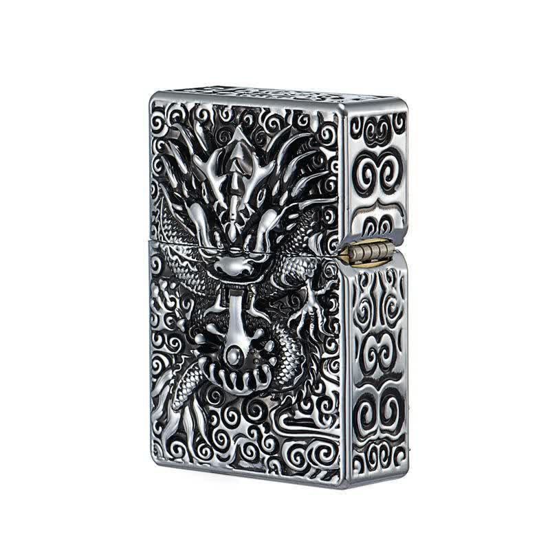 Briquet à pétrole rechargeable en forme de dragon sculpté classique