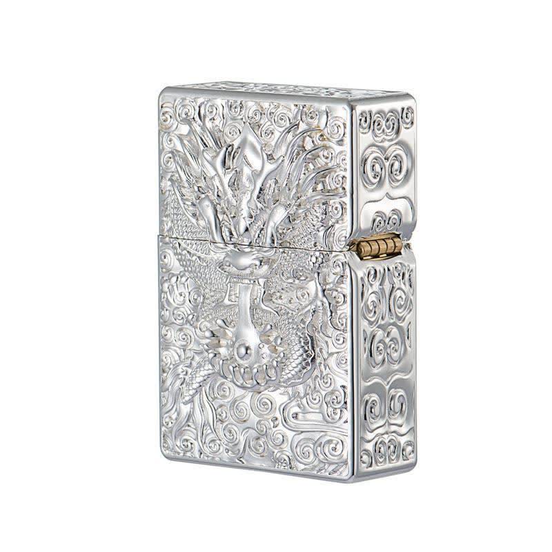Briquet à pétrole rechargeable en forme de dragon sculpté classique