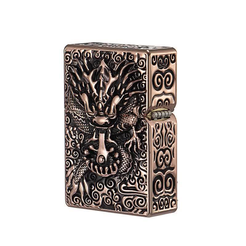 Briquet à pétrole rechargeable en forme de dragon sculpté classique